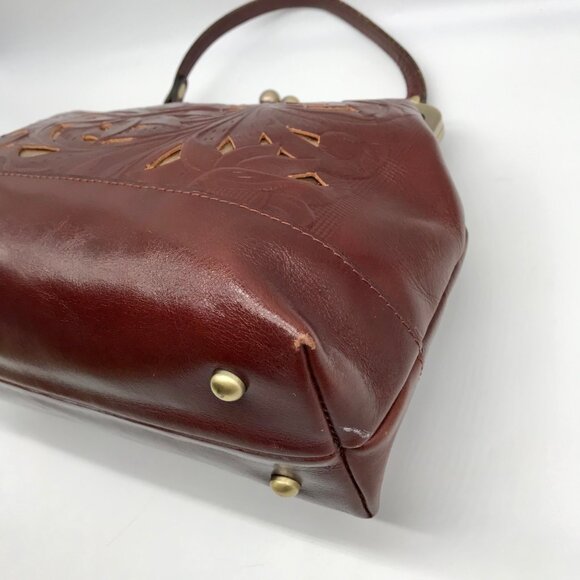 Patricia Nash Brown Leather Elsworh Floral Kiss Lock Shoulder Bag - Picture 6 of 10